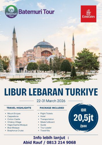 Tour 10D Turki , Libur Lebaran 2026, Btt Ams , 22 sd 31 Maret 2026